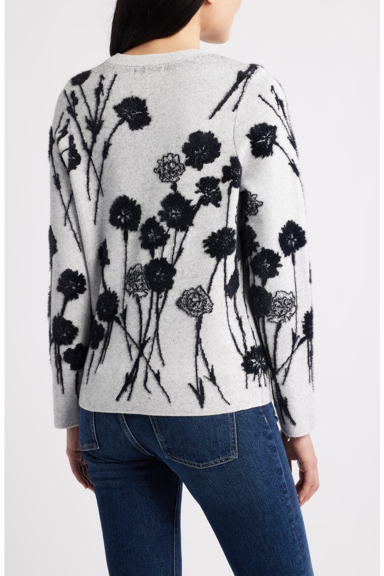 Floral Jacquard Crewneck Sweater, Alternate, color, LT GREY/ BLACK FLORAL