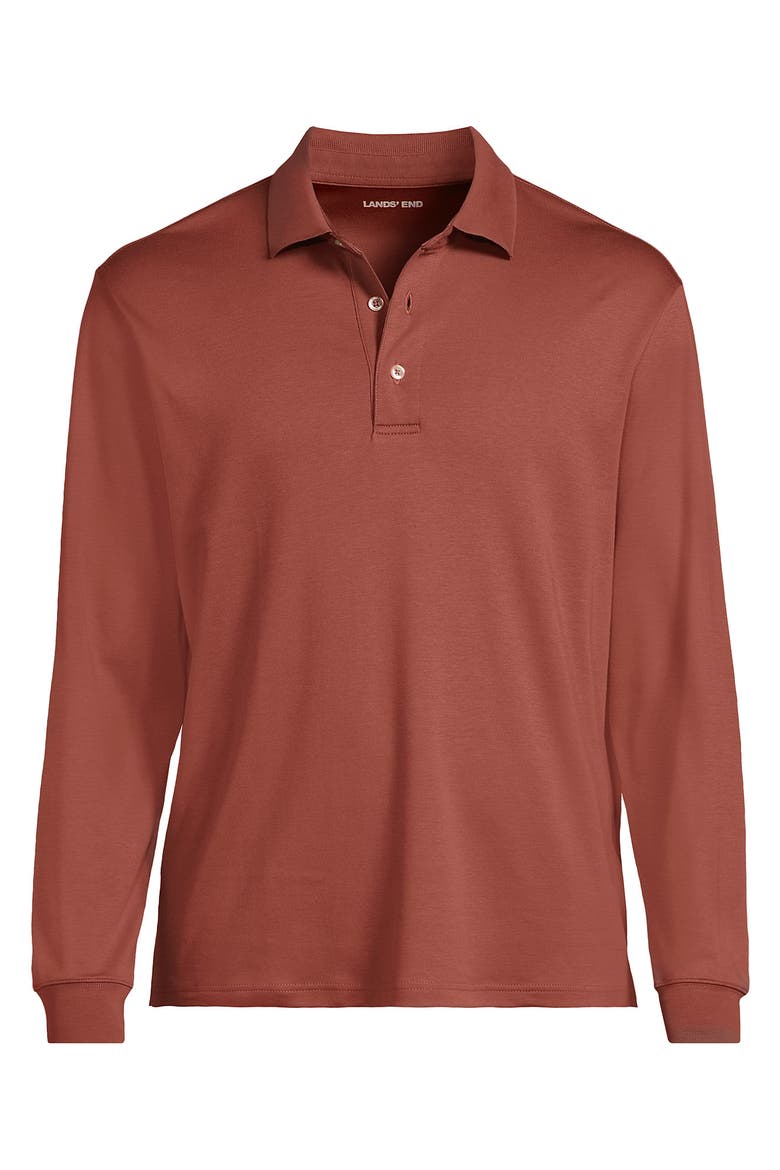 Long Sleeve Cotton Supima Polo Shirt, Alternate, color, Earthen Clay
