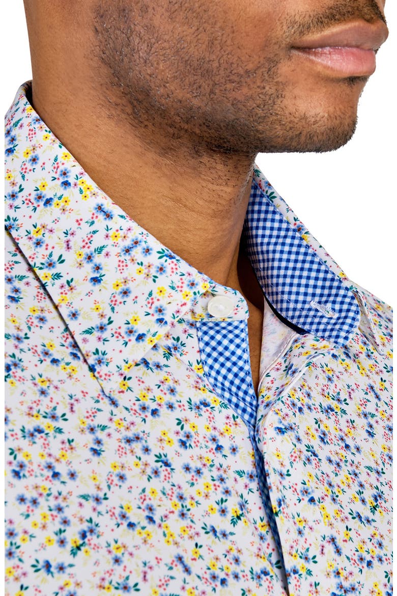 Slim Fit Spring Floral Recycled 4-Way Stretch Performance Long Sleeve Shirt, Alternate, color, WHITE