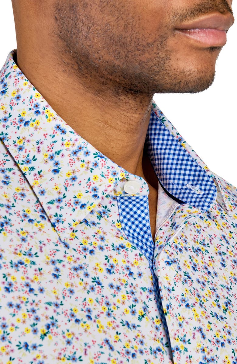 CONSTRUCT Slim Fit Spring Floral Recycled 4-Way Stretch Performance Long Sleeve Shirt, Alternate, color, White