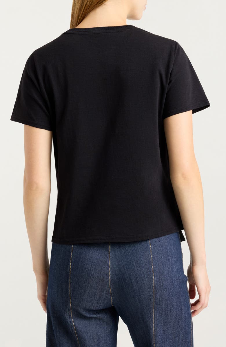 Cinq à Sept Crunchy Flower Appliqué Shrunken Cotton T-Shirt, Alternate, color, Black