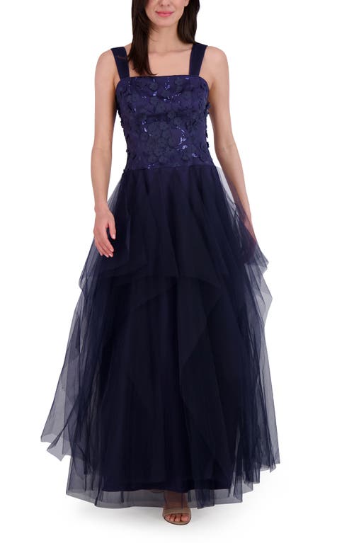 Eliza J Sequin & Floral Appliqué Tulle Dress
