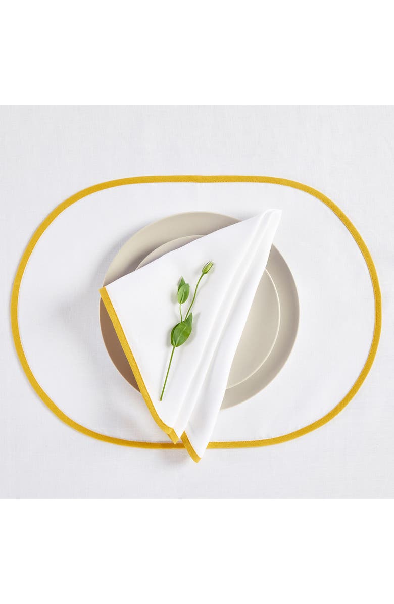 Solino Home Linen Dinner Napkins - Chloe, 20" x 20" Inch, Alternate, color, Mustard Yellow And White