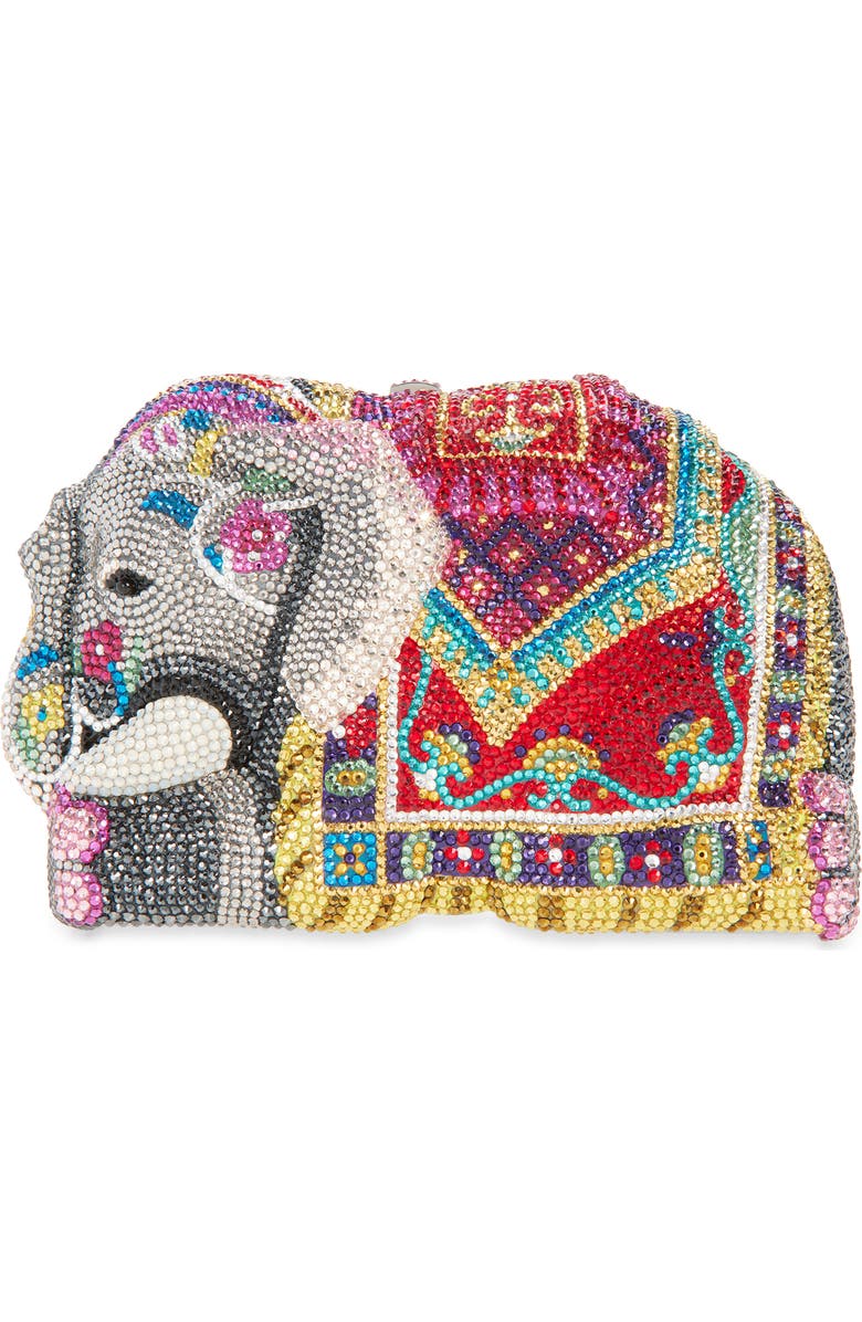 JUDITH LEIBER COUTURE Elephant Crystal Embellished Clutch, Main, color, Silver Multi
