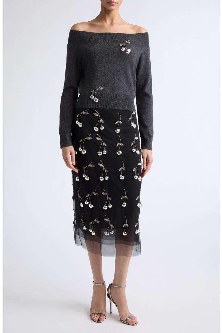 Cherry Embellished Layered Tulle Skirt, Alternate, color, BLACK