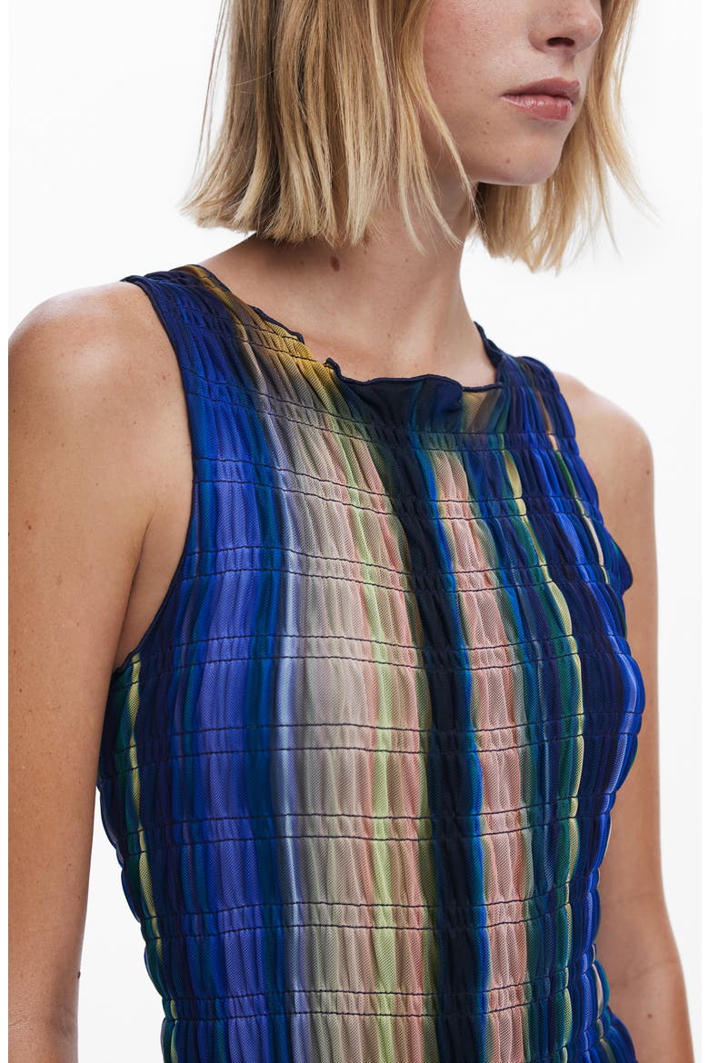 Mixed Stripe Smock Sleeveless Mesh Dress, Alternate, color, BLUE