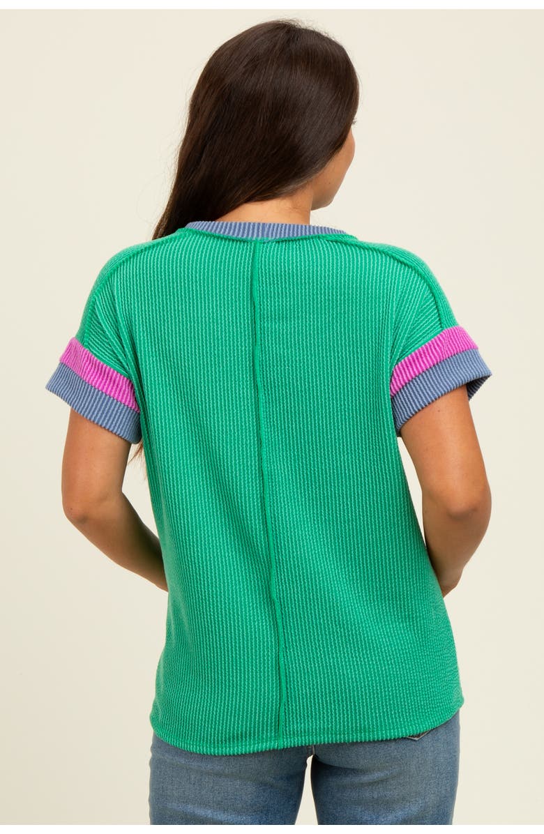 PinkBlush Ribbed Colorblock Detail Short Sleeve Top, Alternate, color, Green