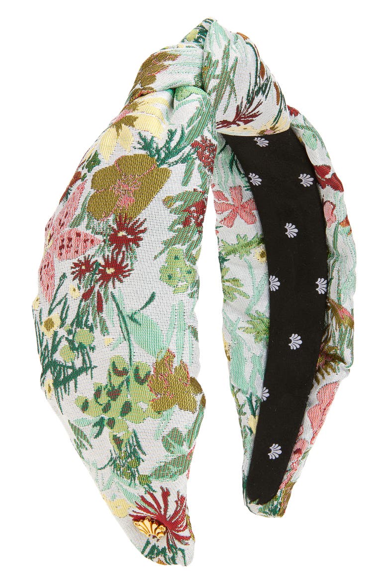 Knotted Floral Brocade Headband, Main, color, FLORAL MINT