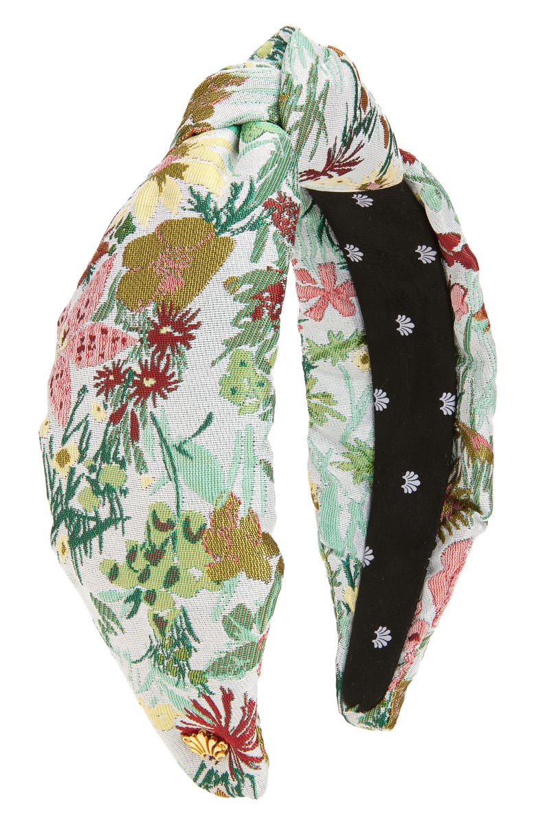 Lele Sadoughi Knotted Floral Brocade Headband, Main, color, Floral Mint
