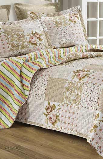 Luxury Home Patchwork Floral Print Microfiber Quilt Set