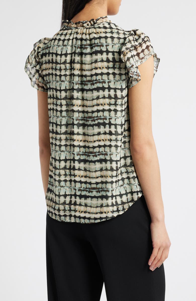 Anne Klein Ruffle Sleeve Tie Neck Top, Alternate, color, 