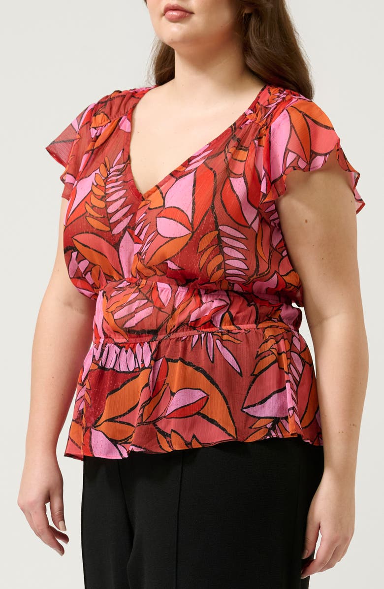Estelle Aster Print V-Neck Peplum Top, Alternate, color, Print