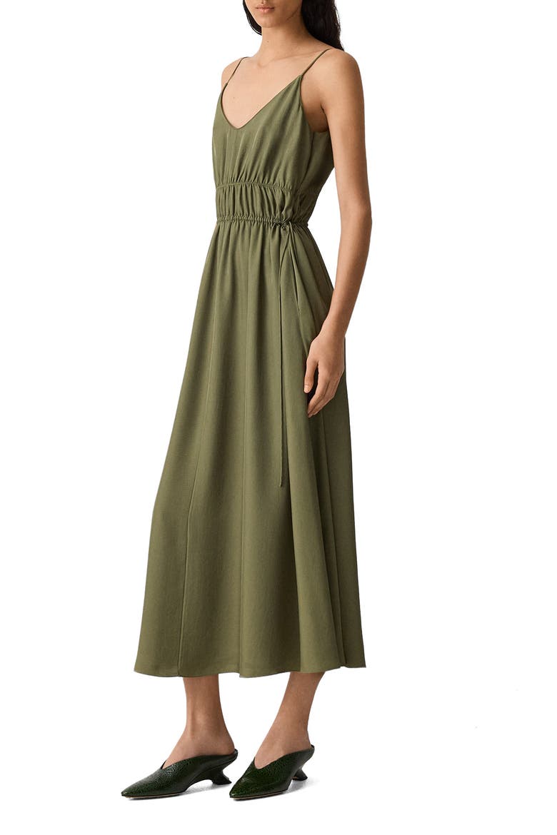 Smocked Sleeveless Midi Dress, Alternate, color, FOREST MOSS