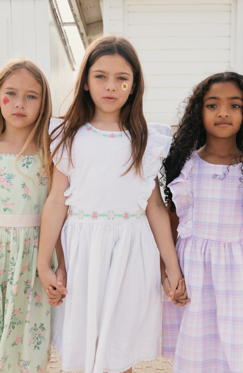 Hope & Henry Kids' Linen Ruffle Jumper with Embroidery, Alternate, color, White With Embroidery