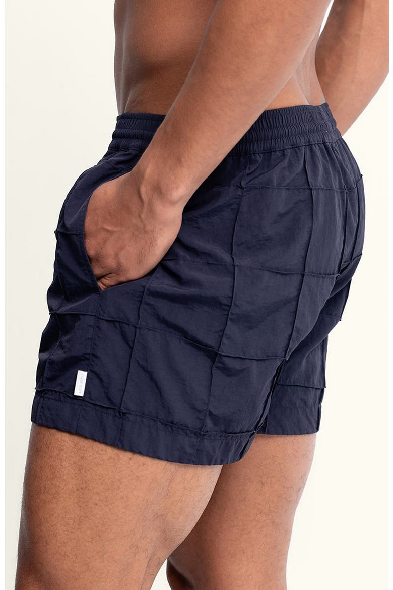 Sebastian Grid Pintuck 4-Inch Nylon Swim Trunks, Alternate, color, STORM/ DARK BLUE