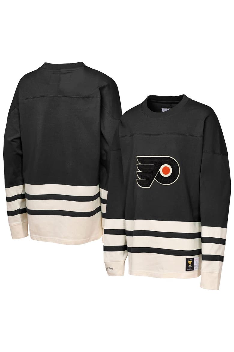 Youth Mitchell & Ness  Black Philadelphia Flyers Chainstitch Heavyweight Long Sleeve Top, Main, color, Black
