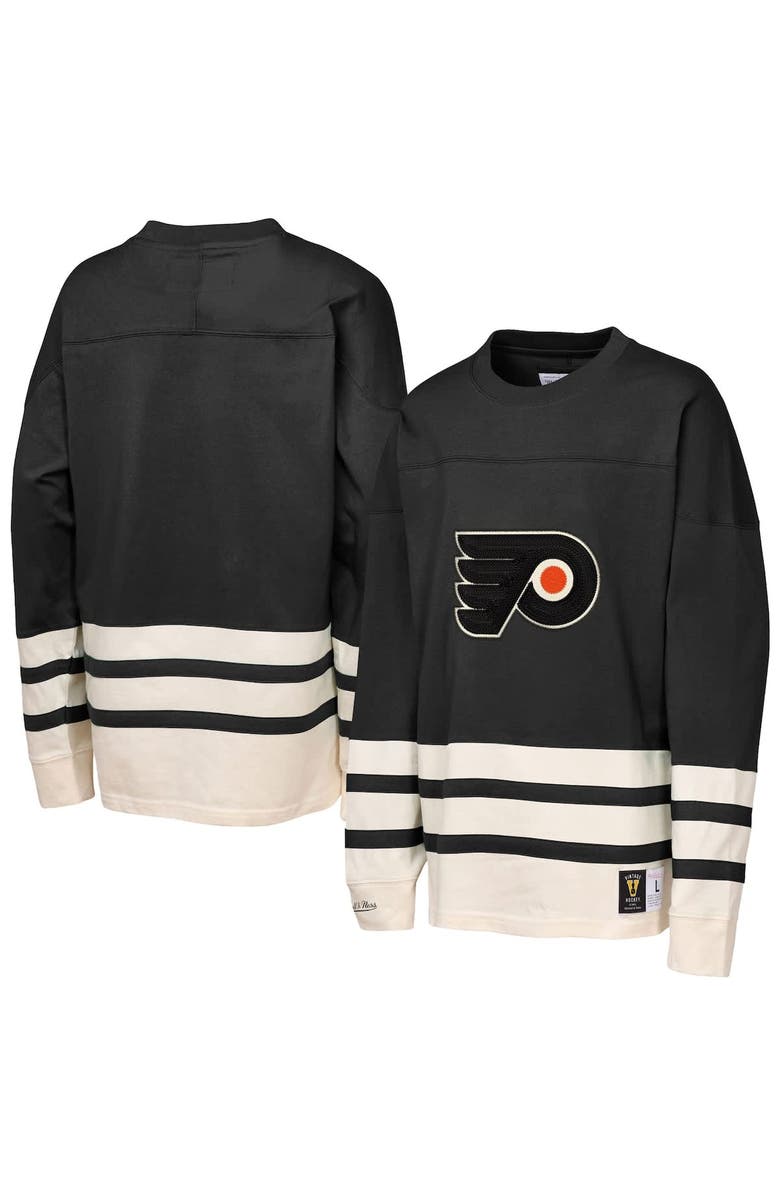 Mitchell & Ness Youth Mitchell & Ness  Black Philadelphia Flyers Chainstitch Heavyweight Long Sleeve Top, Main, color, Black