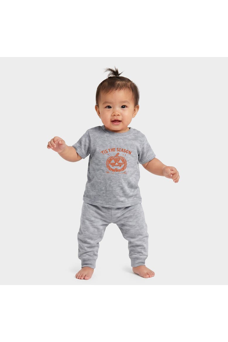 Tis The Season Jack O Lantern Infant Jogger Pant Crew Set, Alternate, color, Heather Grey