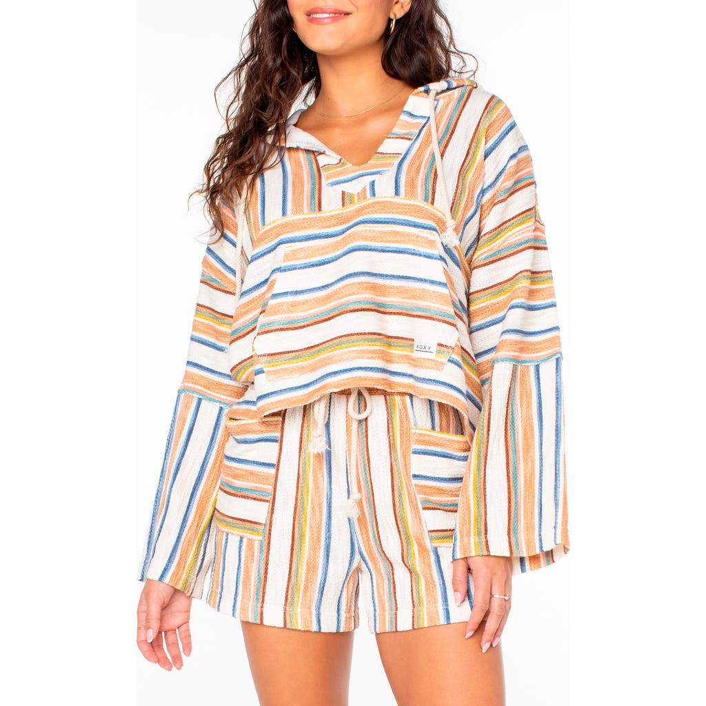 Roxy Rich Coast Stripe Crop Hoodie in Camel