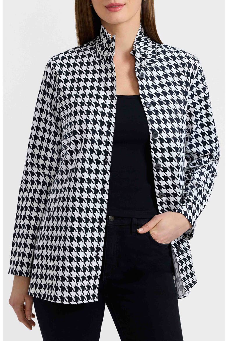 Carolina Houndstooth Print Cotton Button-Up Shirt, Main, color, BLACK/ WHITE