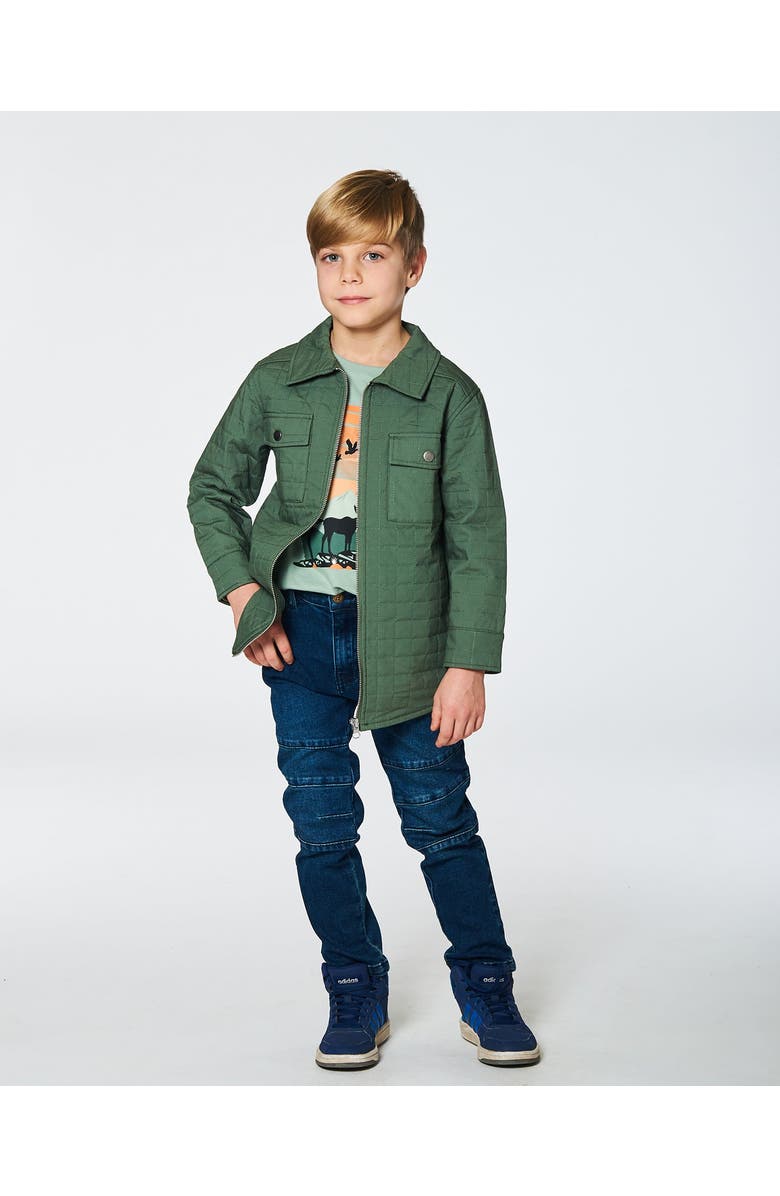 Deux par Deux Boy's Quilted Canvas Overshirt With Pockets Forest Green, Alternate, color,