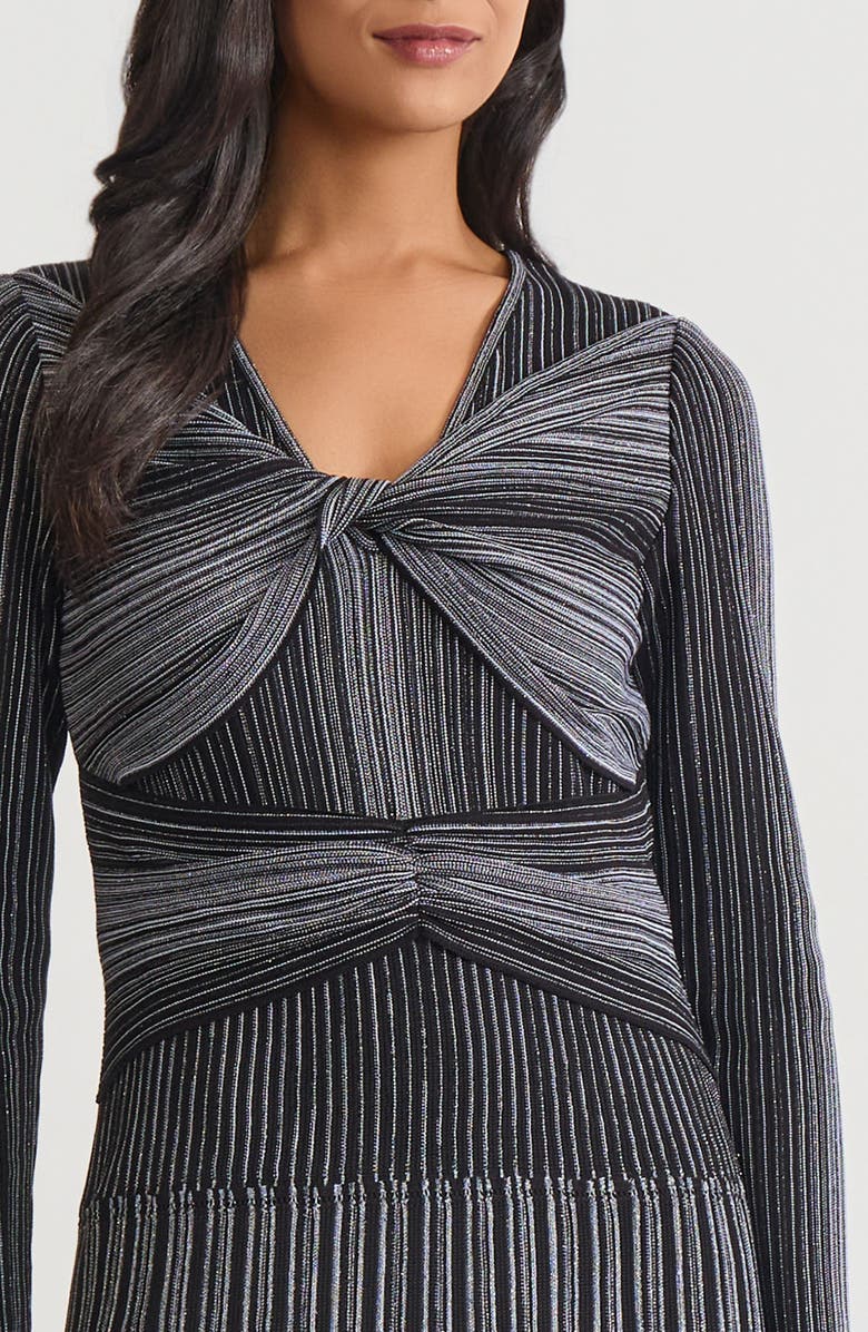 Misook Fit & Flare Twist Front Lurex Knit Maxi Dress, Alternate, color, Balck