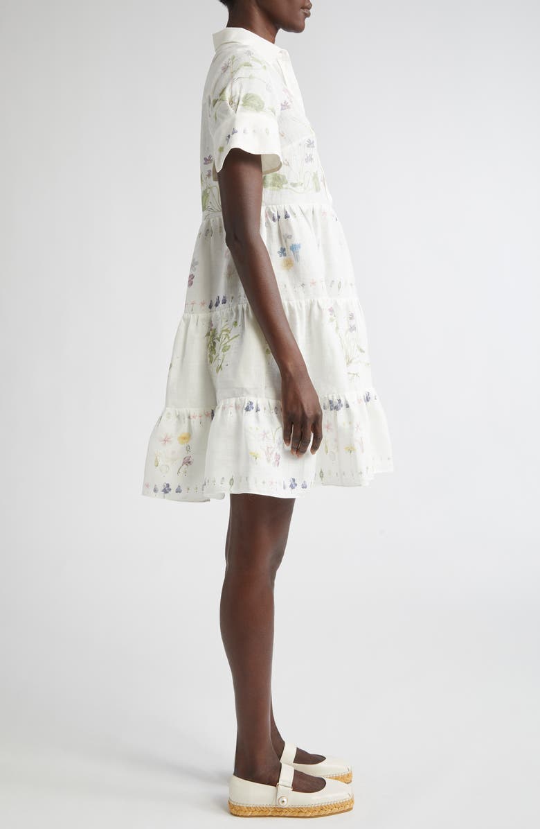 Erdem Short Sleeve Linen Shirtdress, Alternate, color, Botanical Garden White