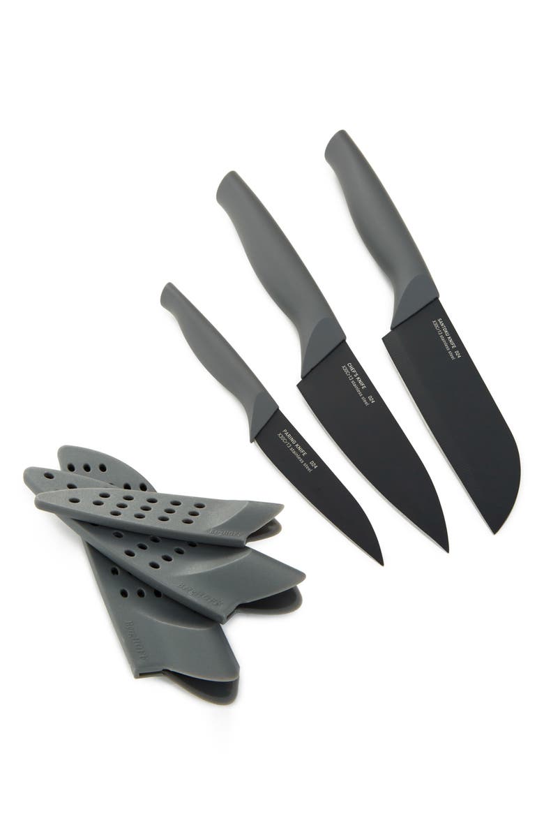 BergHOFF DiNA Vector 3-Piece Knives & Covers Set, Alternate, color, Grey