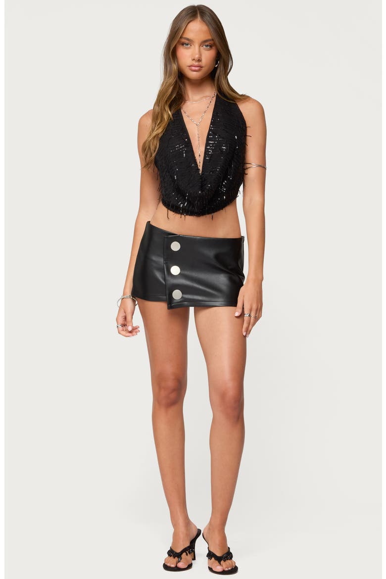 Kaine Snap Faux Leather Miniskirt, Alternate, color, BLACK