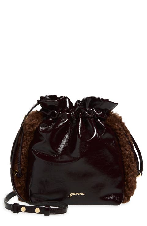 Party Pouch Leather Bag with Faux Shearling Trim