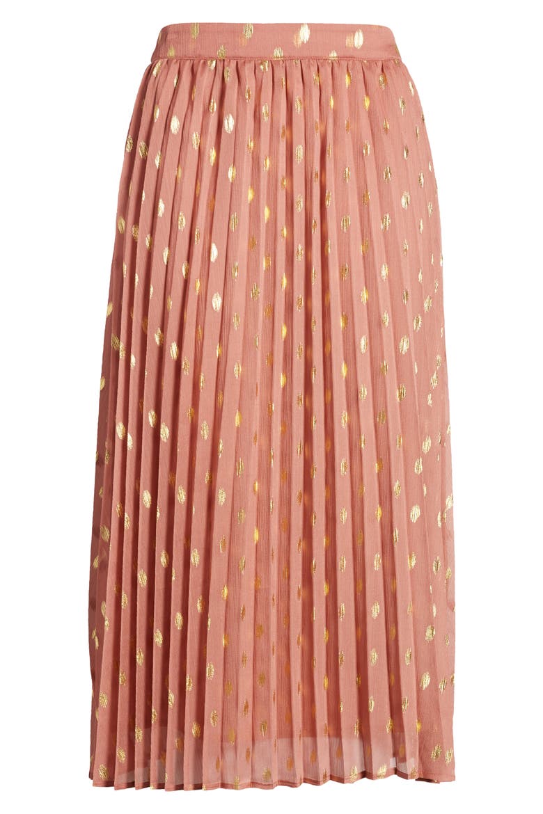 Polka Dot Pleated Skirt, Alternate, color, MAUVE
