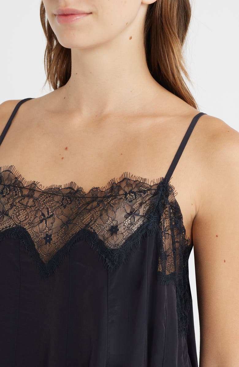 Free People Make Me Yours Eyelash Satin Lace Camisole, Alternate, color, Black
