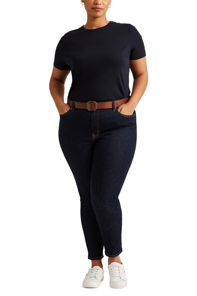 Crewneck Stretch Cotton T-Shirt, Alternate, color, LAUREN NAVY