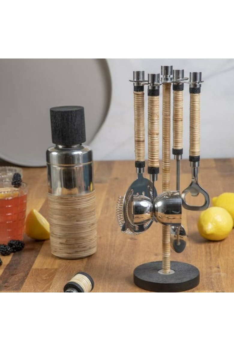 Arendal Rattan Cocktail Shaker, Alternate, color, Black