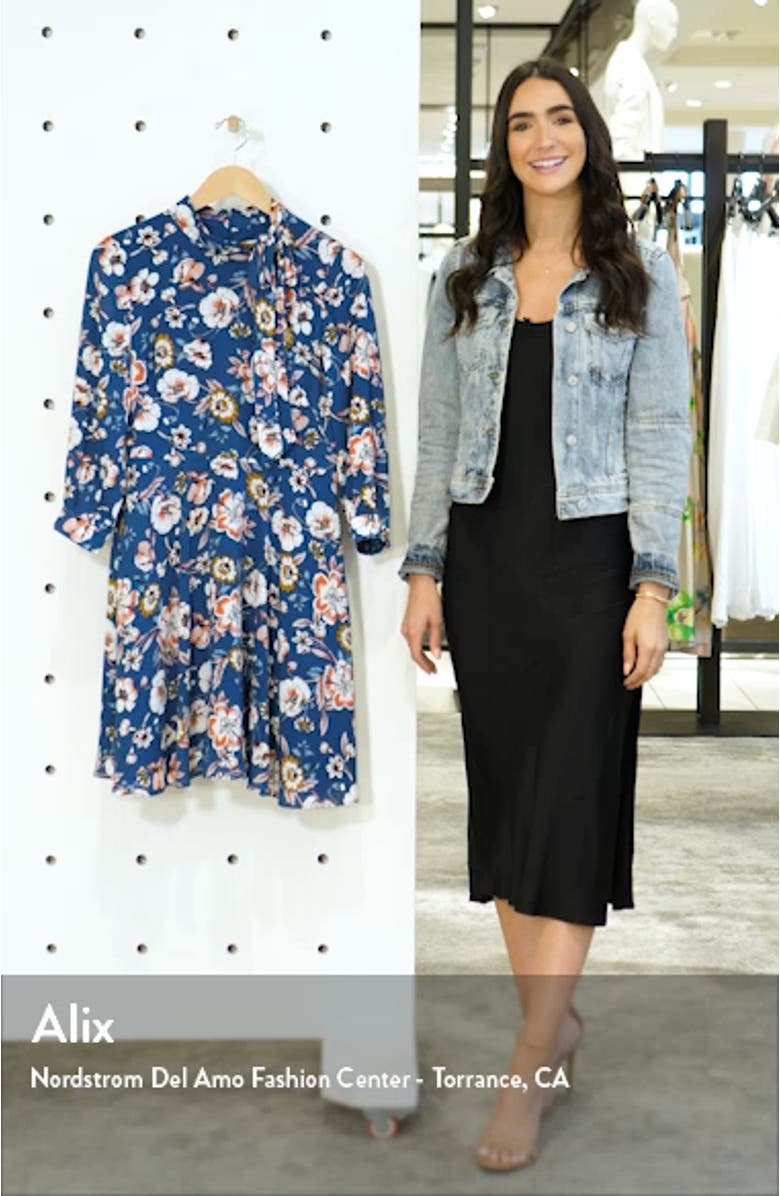 Floral Tie Neck Fit & Flare Dress, sales video thumbnail