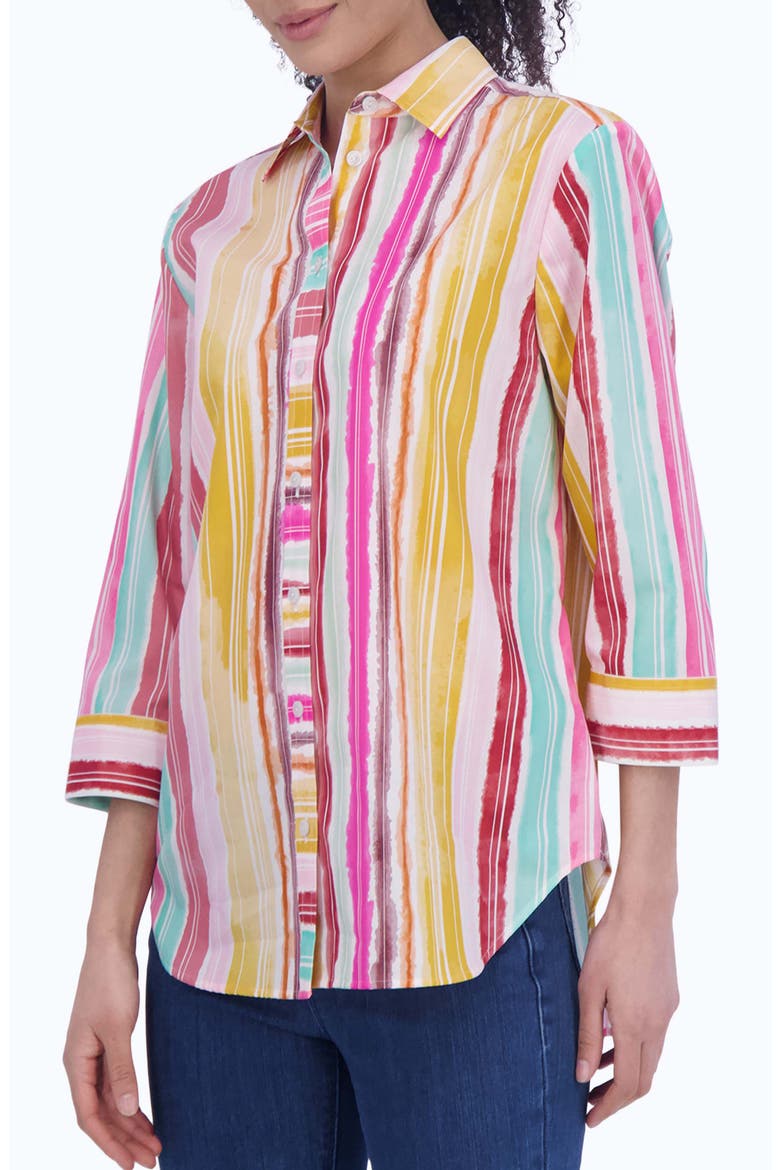 Watercolor Stripe Non-Iron Cotton Button-Up Shirt, Alternate, color, MULTI STRIPE