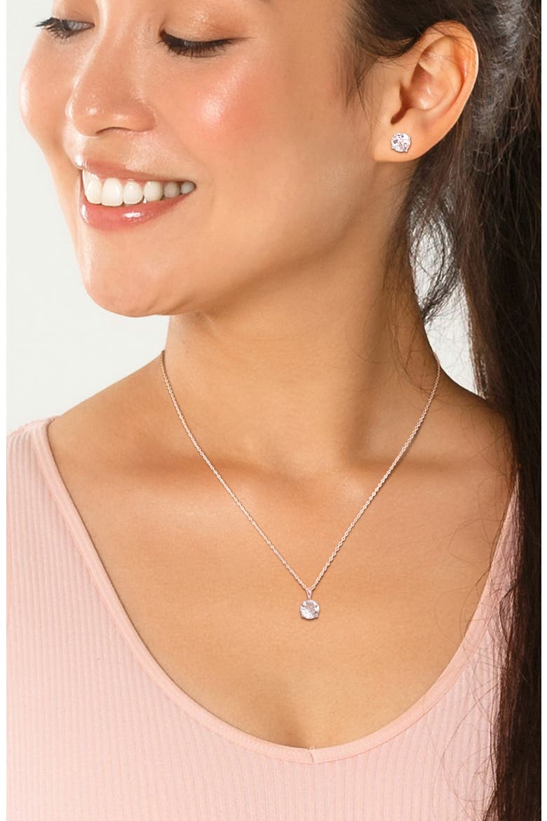 Sterling Silver Round White Topaz Stud Earrings & Pendant Necklace Set, Alternate, color, SILVER