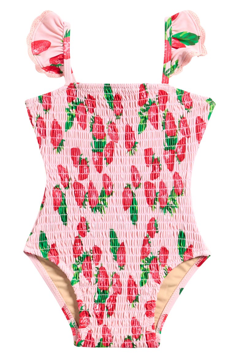 Kids' Print Smocked One-Piece Swimsuit, Main, color, PINK