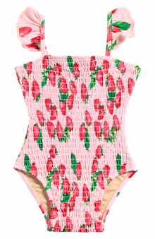Kids' Print Smocked One-Piece Swimsuit