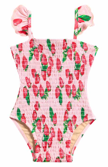 Kids' Print Smocked One-Piece Swimsuit