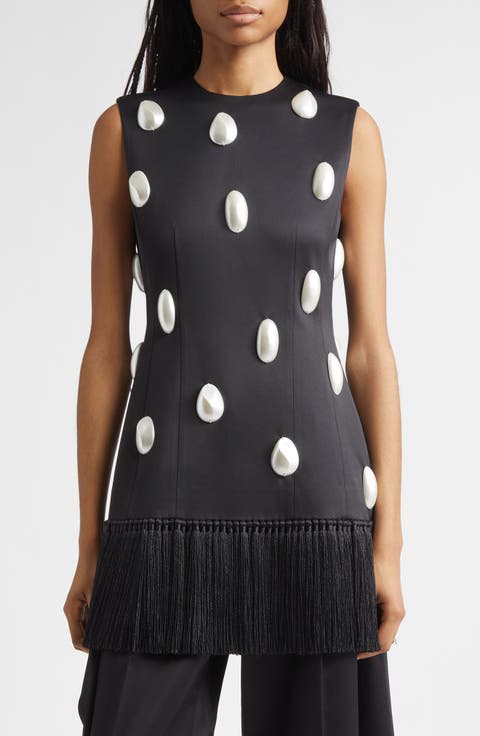 Embellished Fringe Hem Satin Top