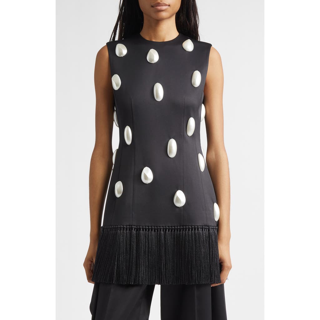 Eenk Embellished Fringe Hem Satin Top In Black