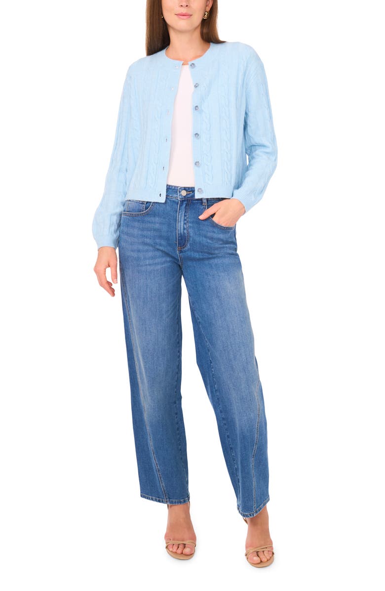 Vince Camuto Crop Cable Cardigan, Alternate, color, Eggshell Blue