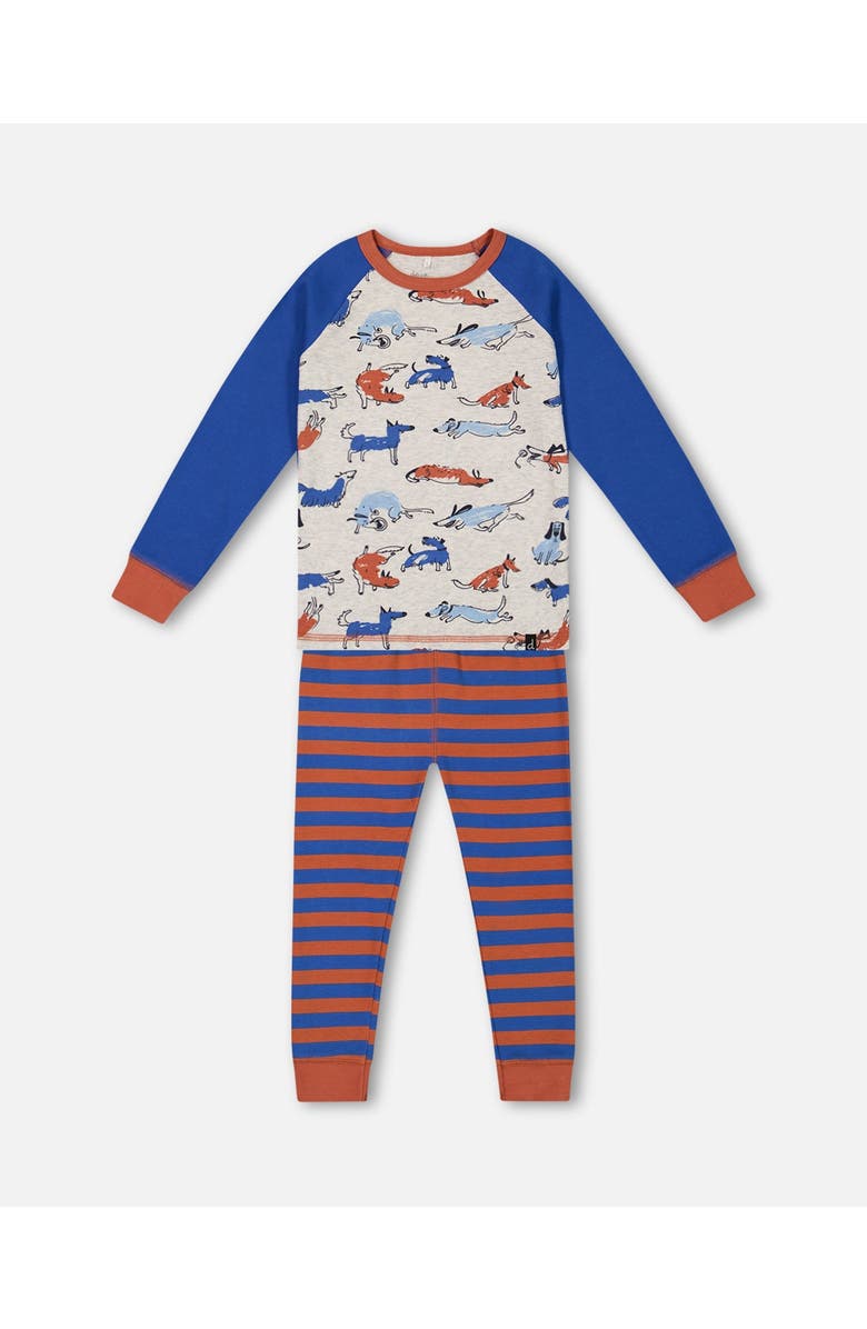 Deux par Deux Boy's Organic Cotton Two Piece Pajama Set Blue And Orange Stripe, Main, color, 