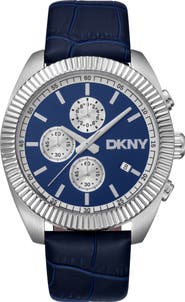 DKNY Chronograph Leather Strap Watch, 42mm