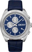 DKNY Chronograph Leather Strap Watch, 42mm