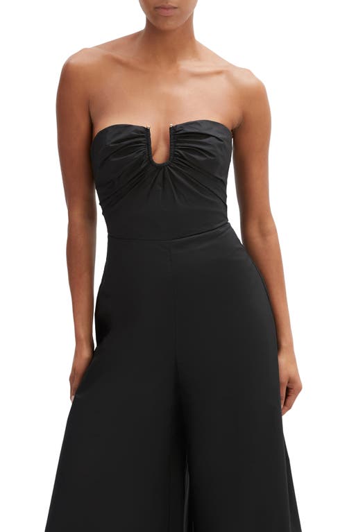 Bardot Lora Strapless Wide Leg Cotton Poplin Jumpsuit In Black