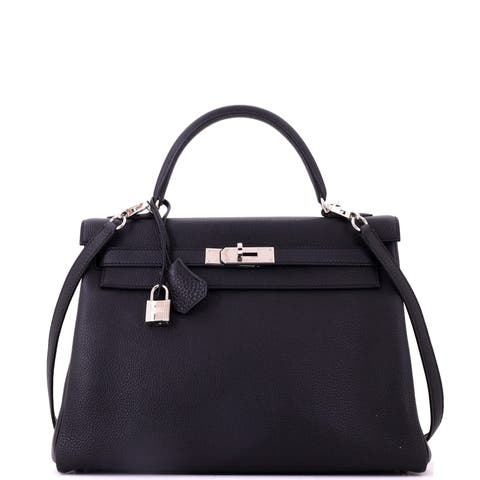 Kelly Handbag Black Togo with Palladium Hardware 32