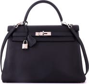 Pre-Owned Hermes Kelly Handbag Black Togo with Palladium Hardware 32