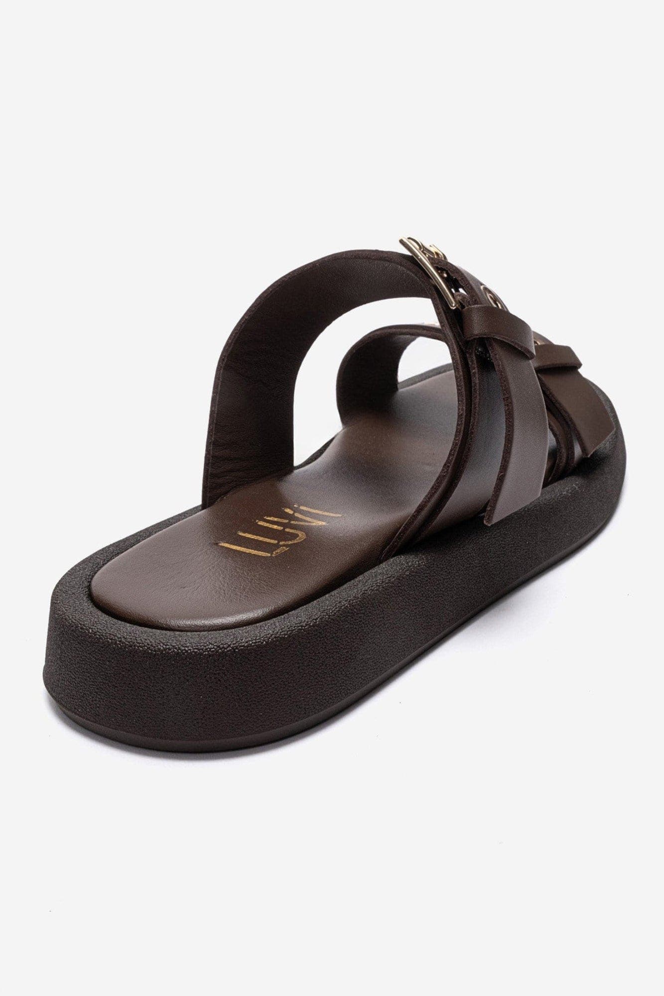 Dorel Leather Buckle Sandal, Alternate, color, Brown